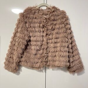 YAYA & CO Soft Blush Pink Fringe Sweater Jacket Lined, Size M